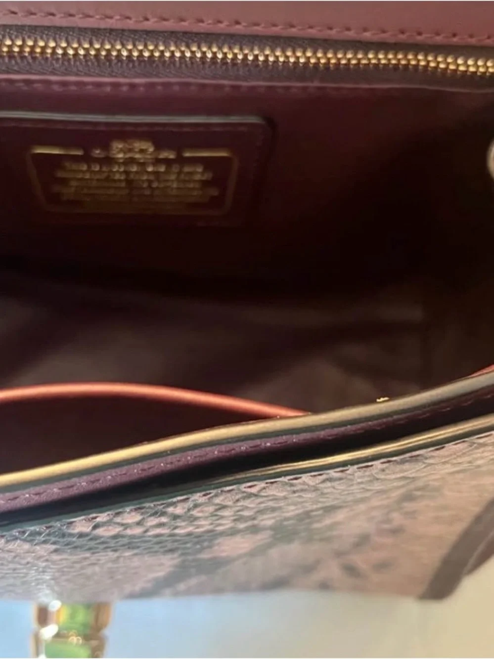 Coach Plum Leather Top-Handle Satchel with Pink Python Accent and Gold Hardware